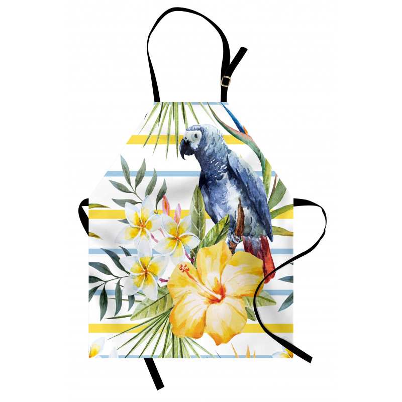 Çiçekli Mutfak Önlüğü Tropikal Papağan Kuşu ve Çiçekler