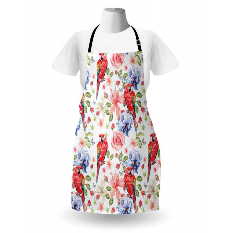 Parrots Iris and Roses Apron