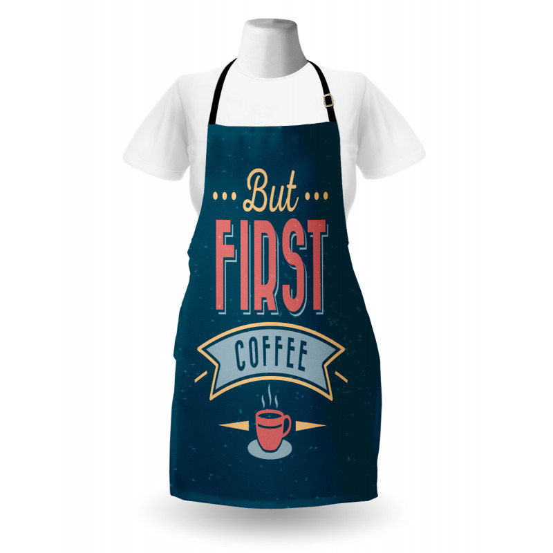 Moda Mutfak Önlüğü Kahve Fincanı ile İngilizce Yazı İllüstrasyonu