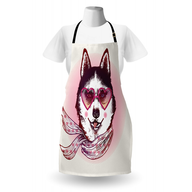 Hipster Husky Dog Hearts Apron