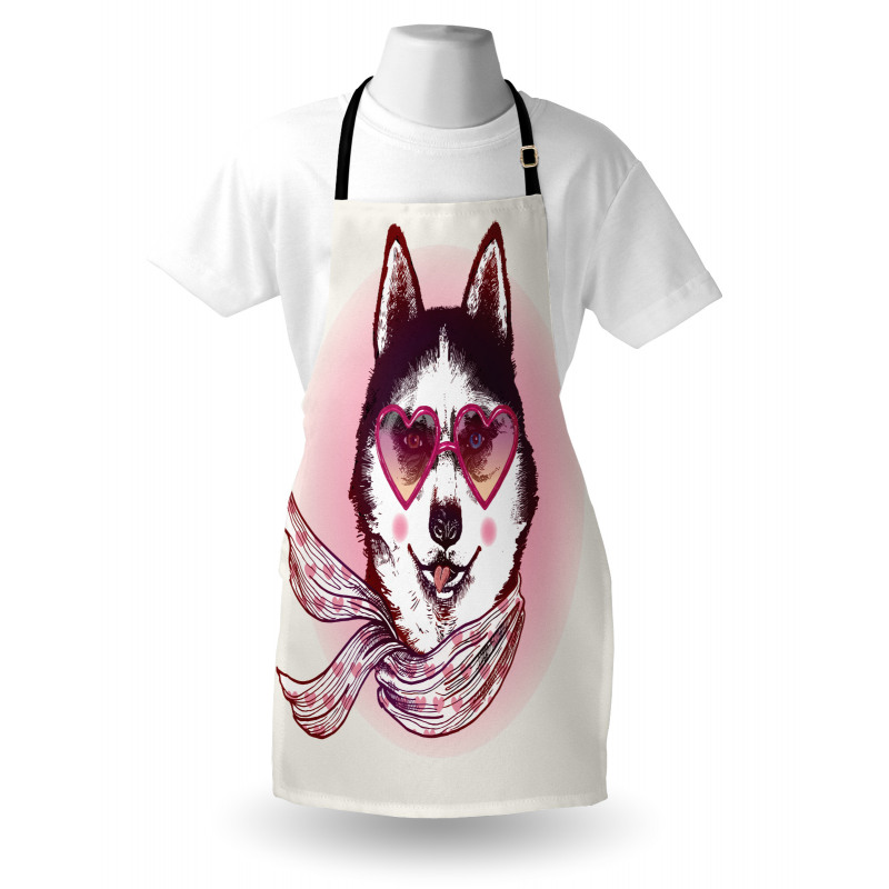 Hipster Husky Dog Hearts Apron