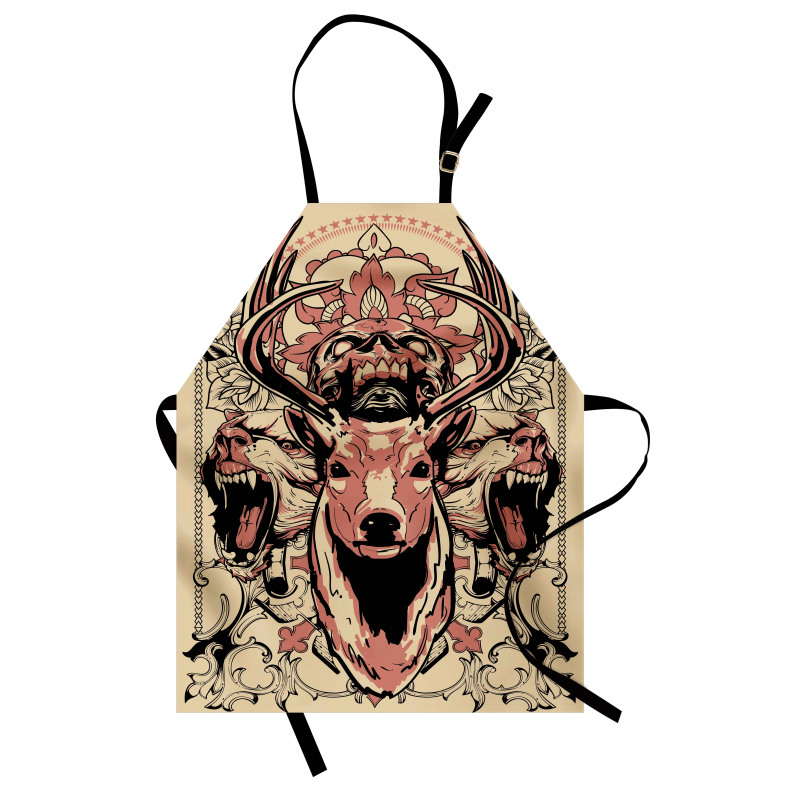 Floral Skull and Wolves Apron