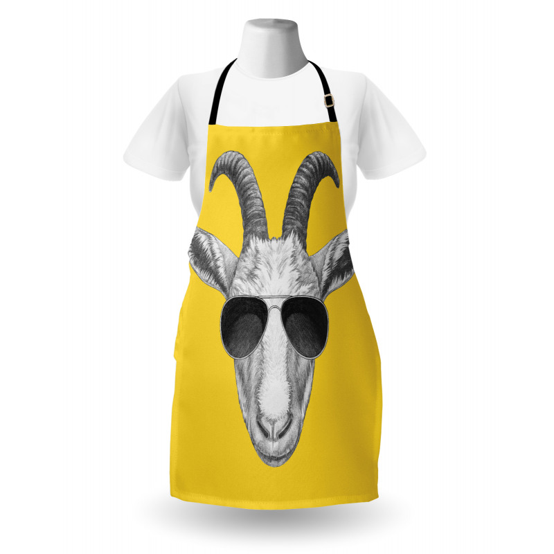 Grey Hand Drawn Goat Apron