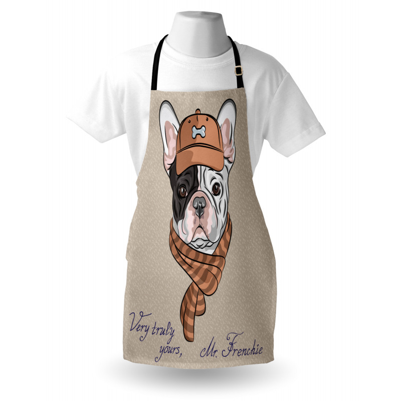 Hipster Bulldog with Cap Scarf Apron