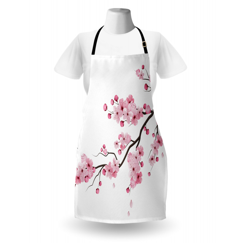 Çiçekli Mutfak Önlüğü Pembe Sakura Kiraz Çiçekleri