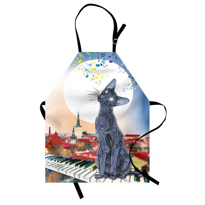 Cat on Rooftop Sunset Music Apron