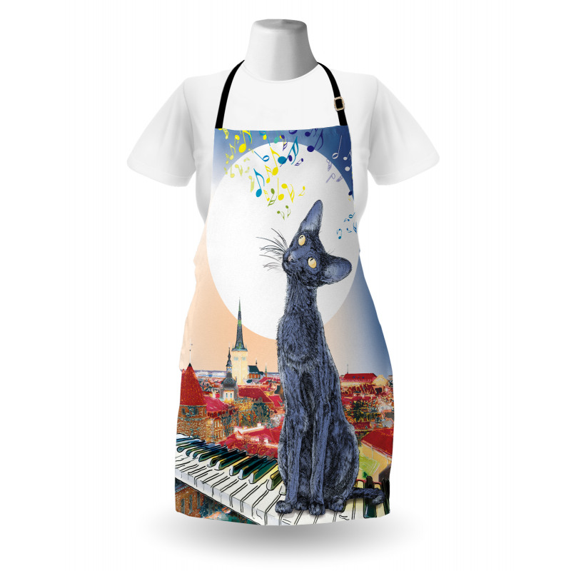 Cat on Rooftop Sunset Music Apron