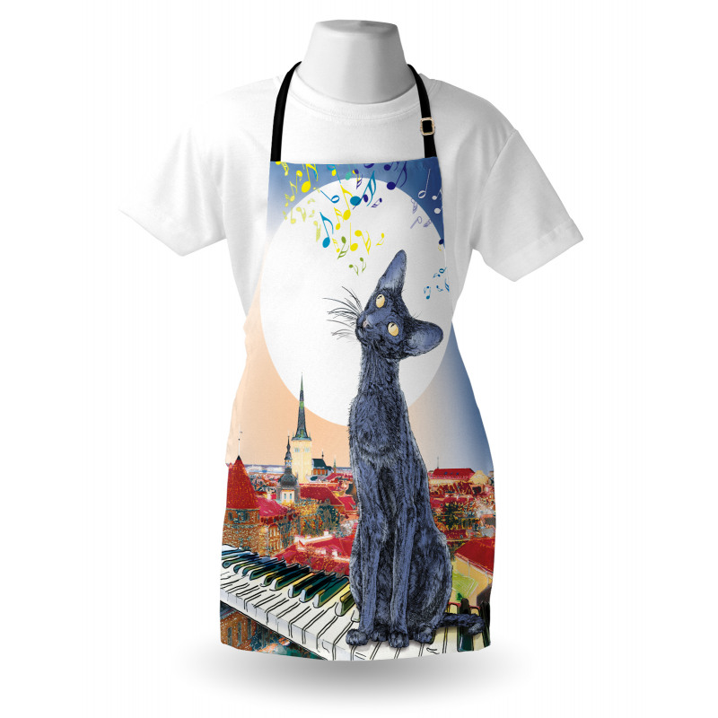 Cat on Rooftop Sunset Music Apron