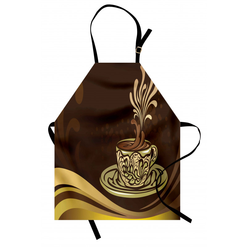 Kafein Mutfak Önlüğü Yaprak Desenli Kahve Fincanı Soyut Çizimi