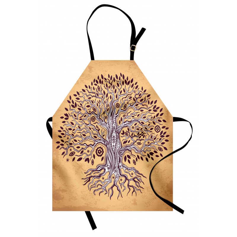Etnik Mutfak Önlüğü Kahverengi Ağaç Desenli