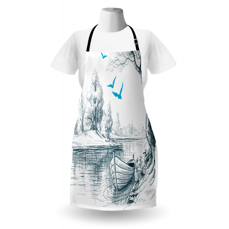 Boat on River Drawing Apron