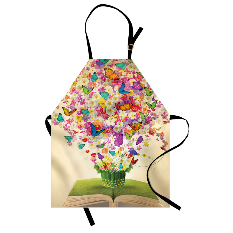 Bahar Mutfak Önlüğü Çiçekler Saçan Kitap Sürreal Kompozisyonu 