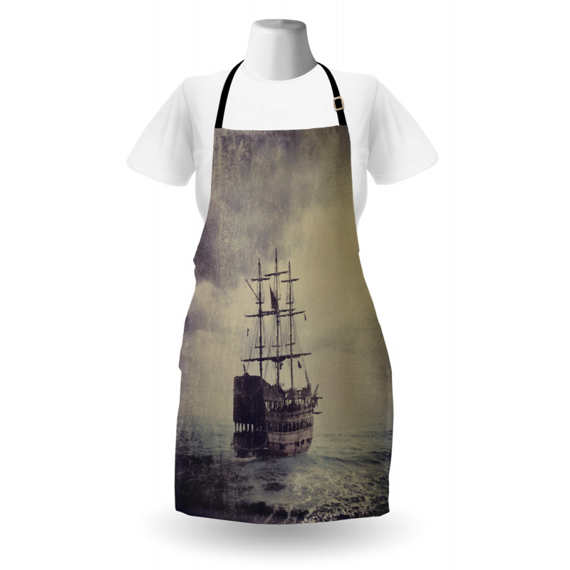 Denizci Mutfak Önlüğü Vintage Korsan Gemisi Desenli