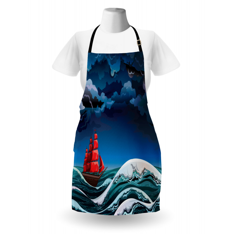 Cartoon Ship on Waves Apron