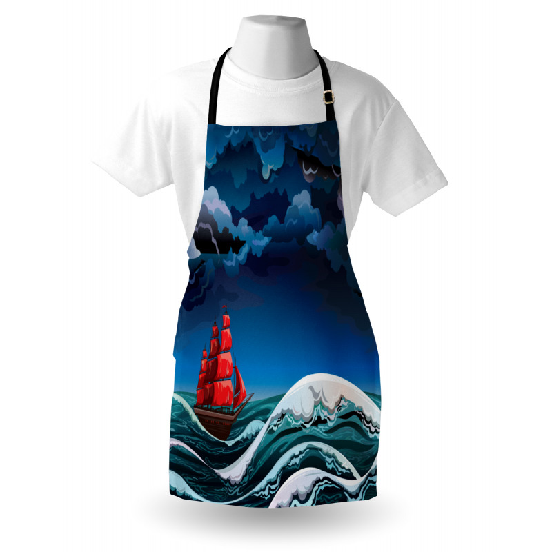 Cartoon Ship on Waves Apron