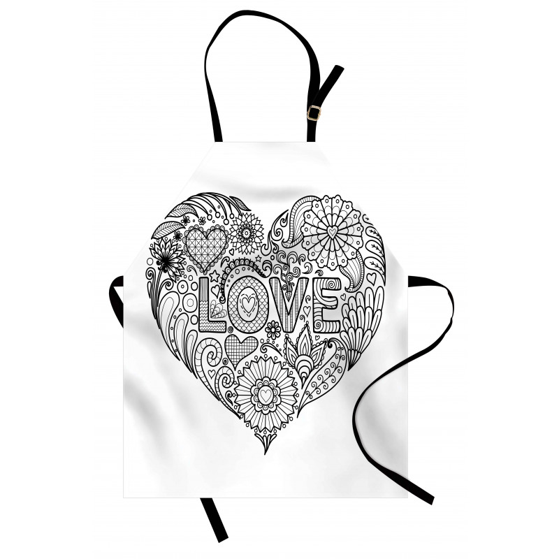 Love Uncolored Doodle Heart Apron