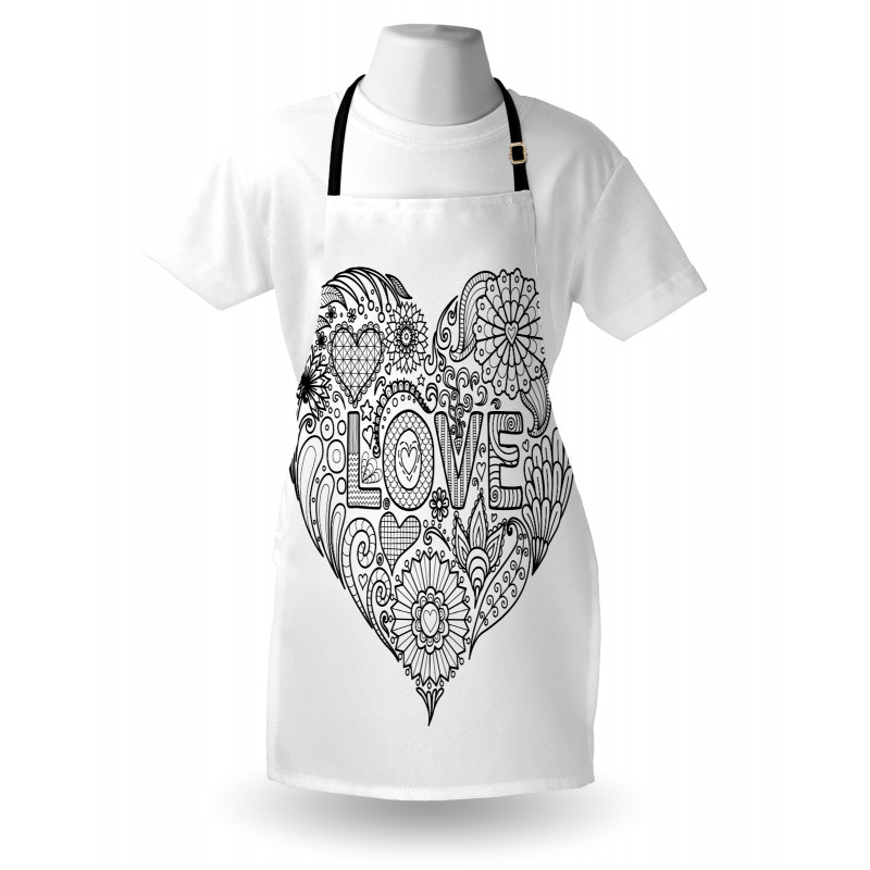 Love Uncolored Doodle Heart Apron