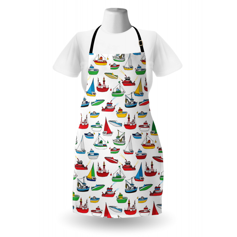 Denizci Mutfak Önlüğü Renkli Gemi Desenleri