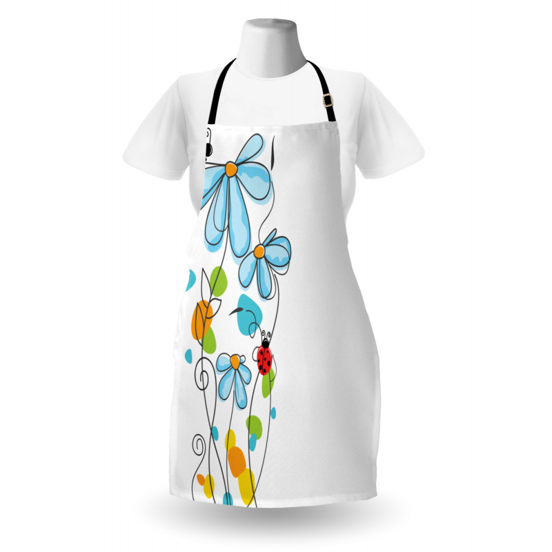 Cartoon Ladybugs Flowers Apron