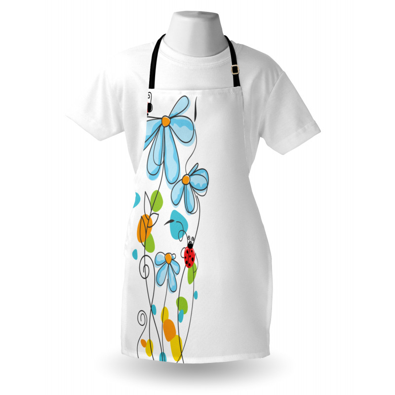 Cartoon Ladybugs Flowers Apron