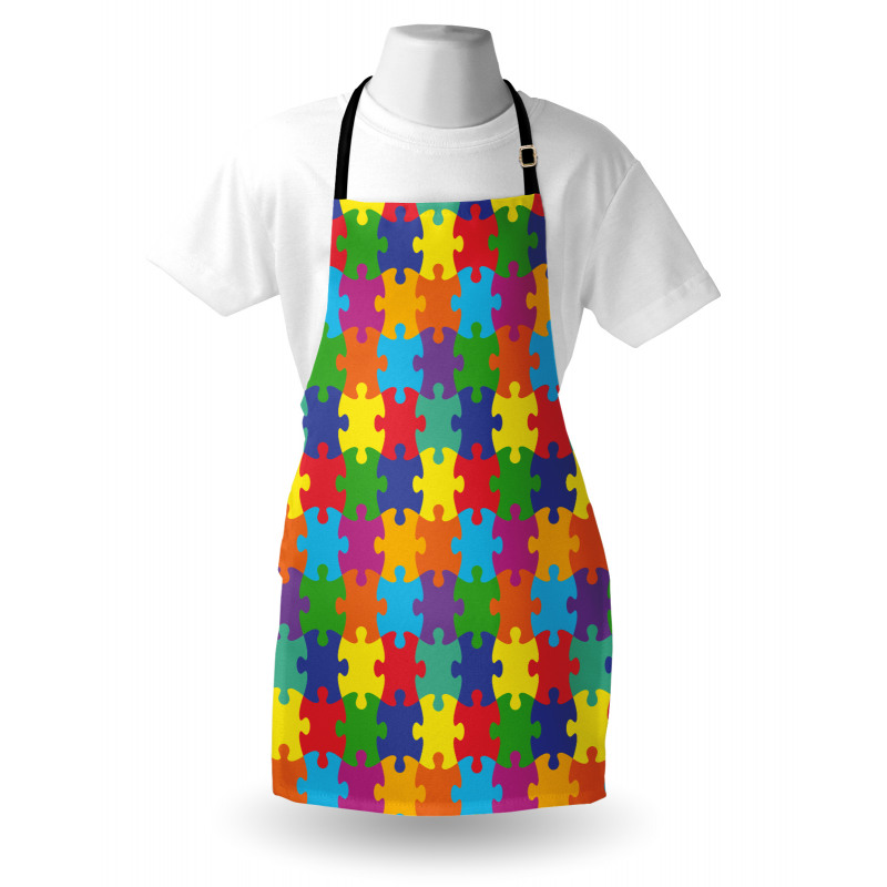 Renkli Mutfak Önlüğü Çocuksu Tasarım Rengarenk Puzzle Parçaları