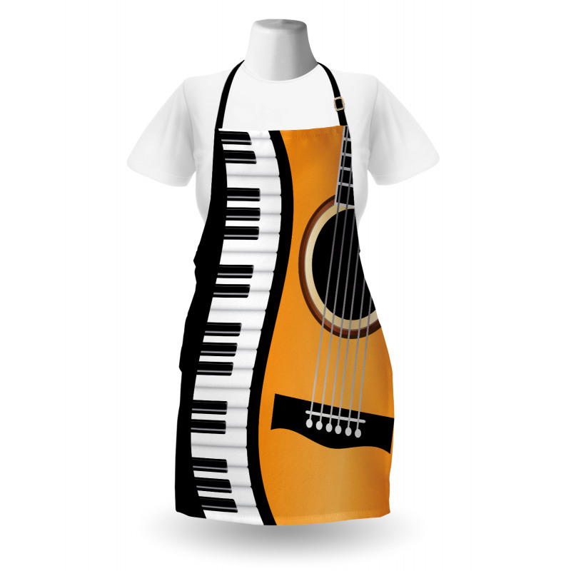 Piano Keys Wave and Guitar Apron