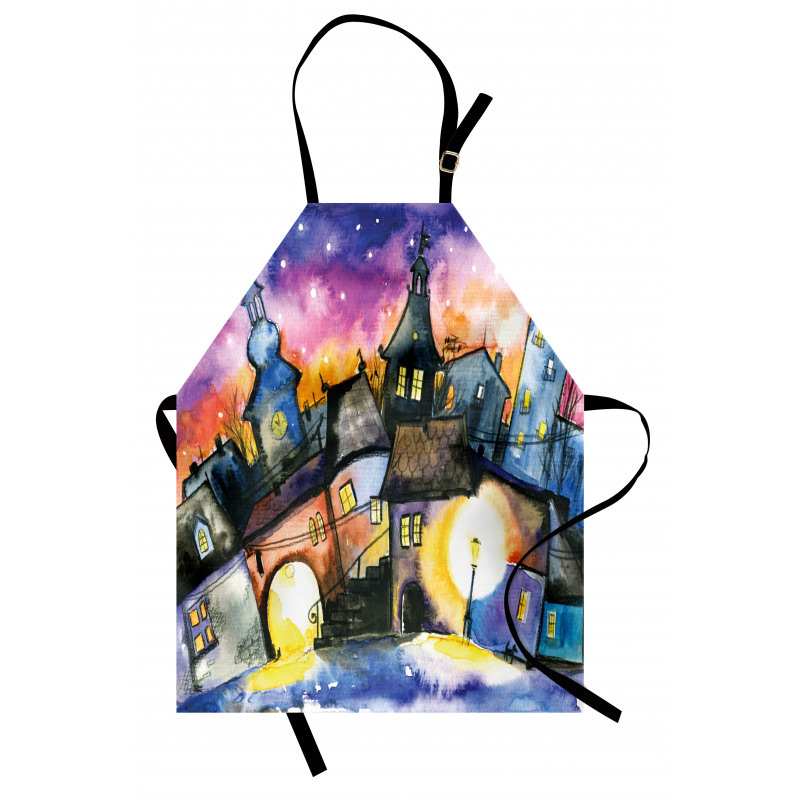 Town Night Watercolor Apron