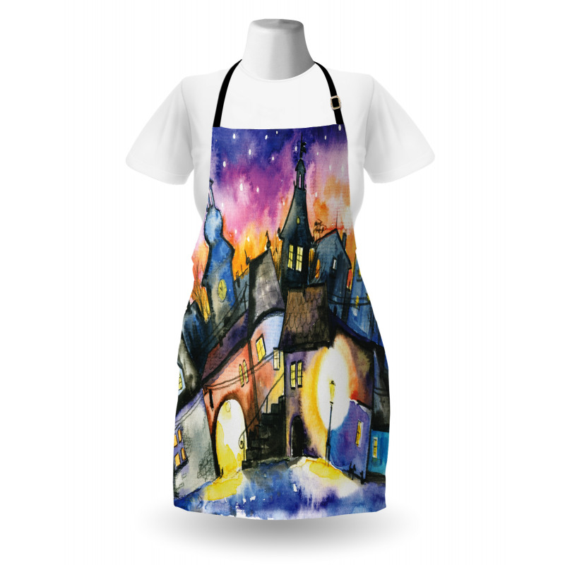 Town Night Watercolor Apron