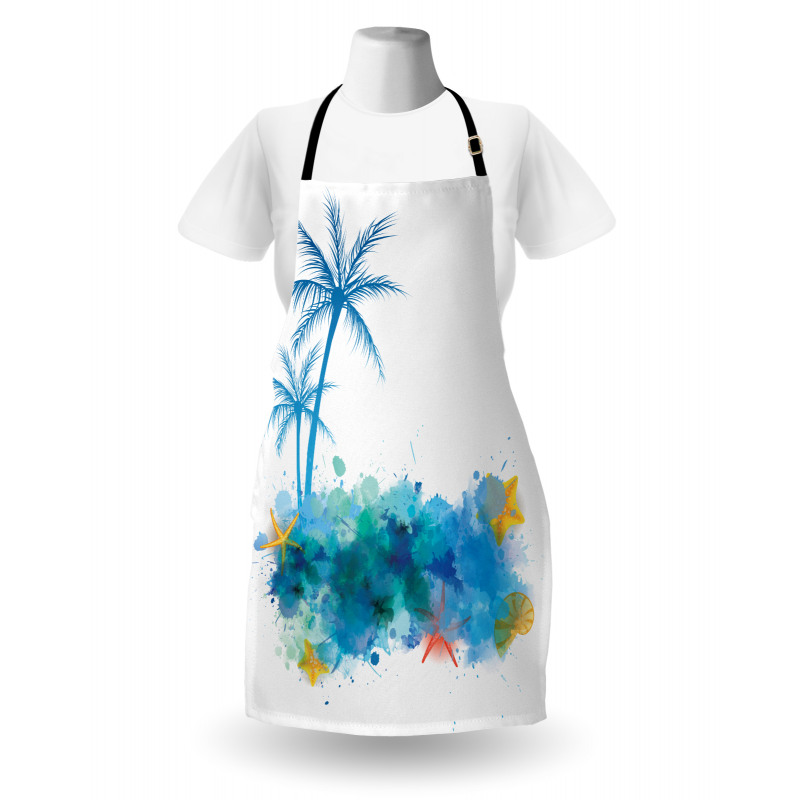 Seashells Blue Palm Art Apron