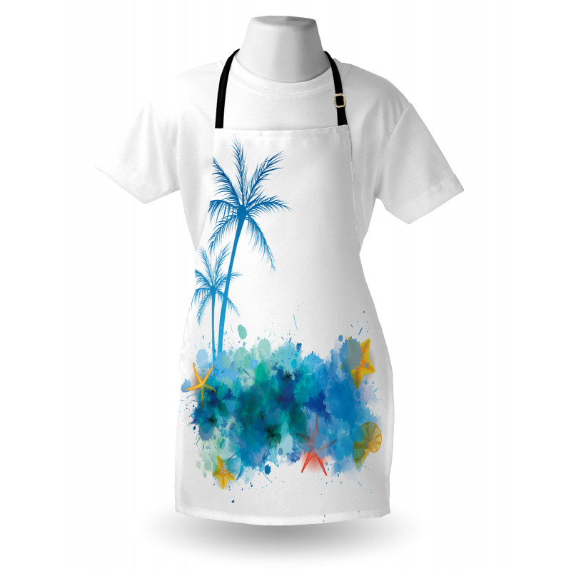 Seashells Blue Palm Art Apron