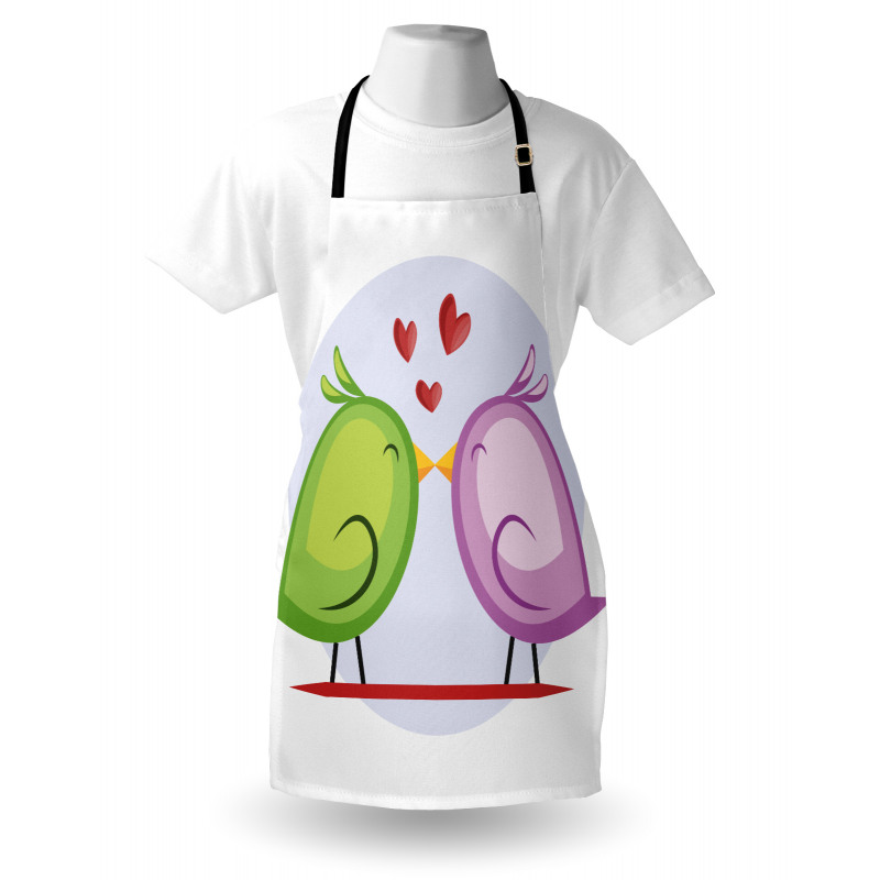 Aşk Mutfak Önlüğü Renkli Tasarım Öpüşen Tatlı Kuşlar Romantik