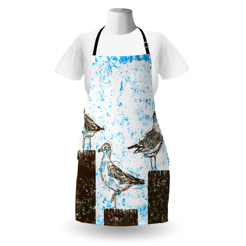 Grungy Sketch Seagulls Apron