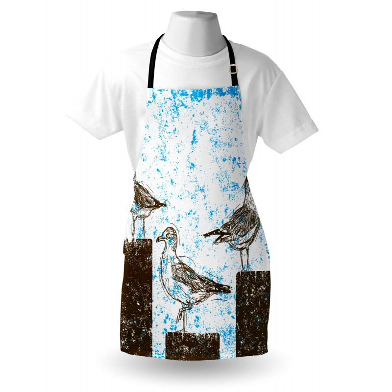 Grungy Sketch Seagulls Apron