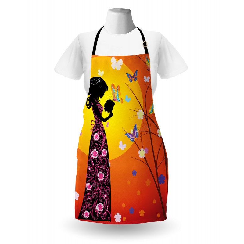 Masalsı Mutfak Önlüğü Çiçekli Elbiseli Kız