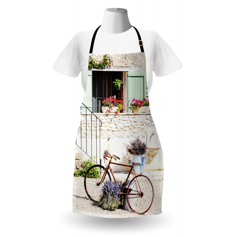 Bisikletli Mutfak Önlüğü Kırsal Yaz Çiçek ve Bisiklet Desenli