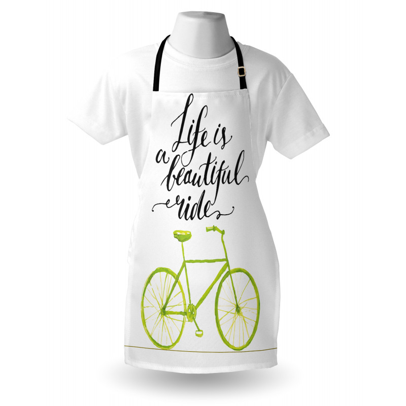 Motivasyonel Mutfak Önlüğü Yeşil Bisiklet Desenli
