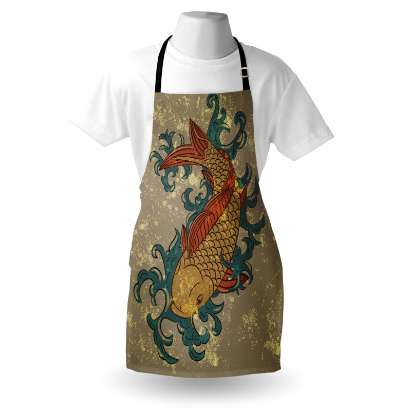 Hayvan Deseni Mutfak Önlüğü Vintage Koi Balığı Desenli
