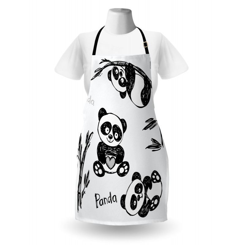 Hand Drawn Panda Poses Apron