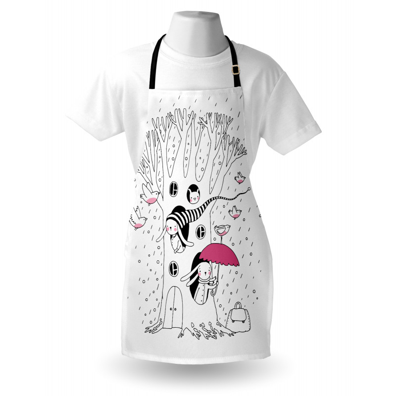 Birds Rabbits Tree Rainy Apron