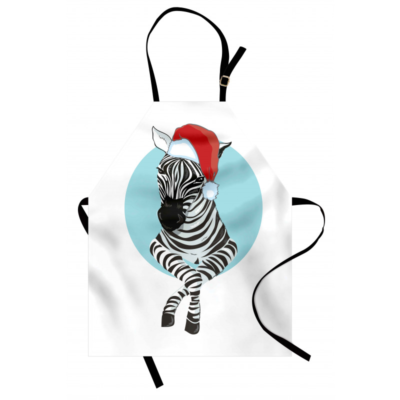 Yeniyıl Mutfak Önlüğü Mavi Daire İçinde Noel Baba Şapkalı Zebra 