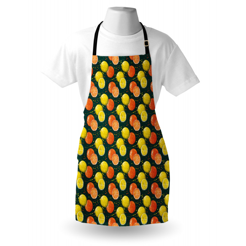 Meyve Mutfak Önlüğü Sanatsal Limon ve Portakal Düzensiz Puantiye