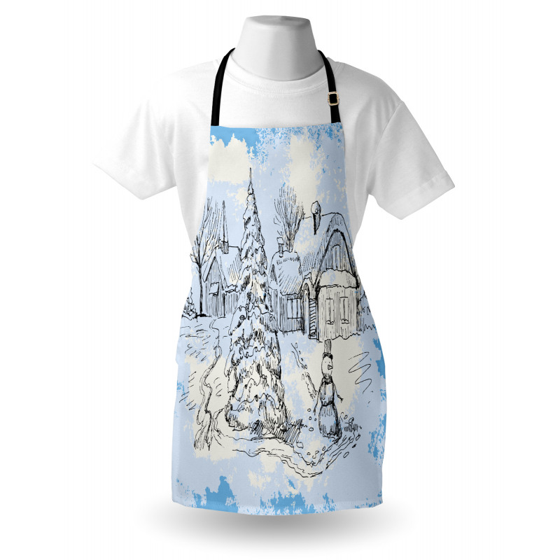 Sketchy Cold Snowy Scene Apron