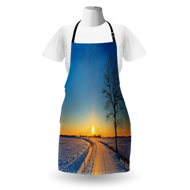 Winter Sunset Scene Tree Apron