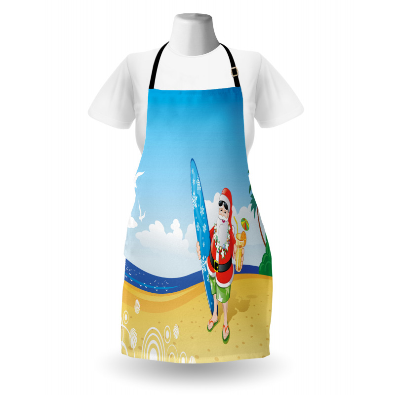 Santa on Beach Surf Apron