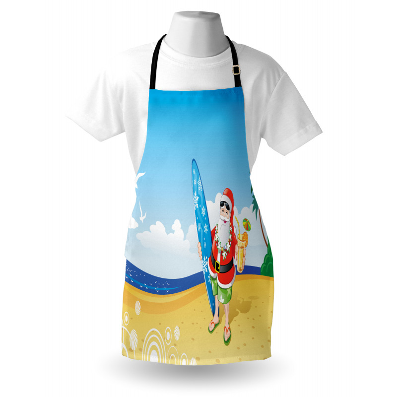 Santa on Beach Surf Apron