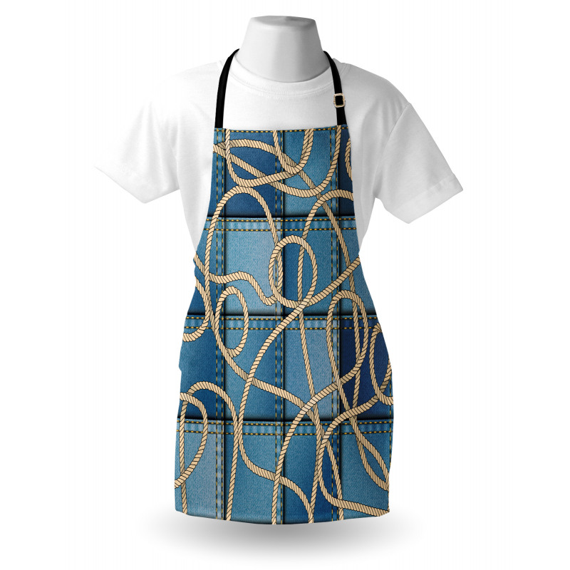 Denim Patchwork Rope Apron