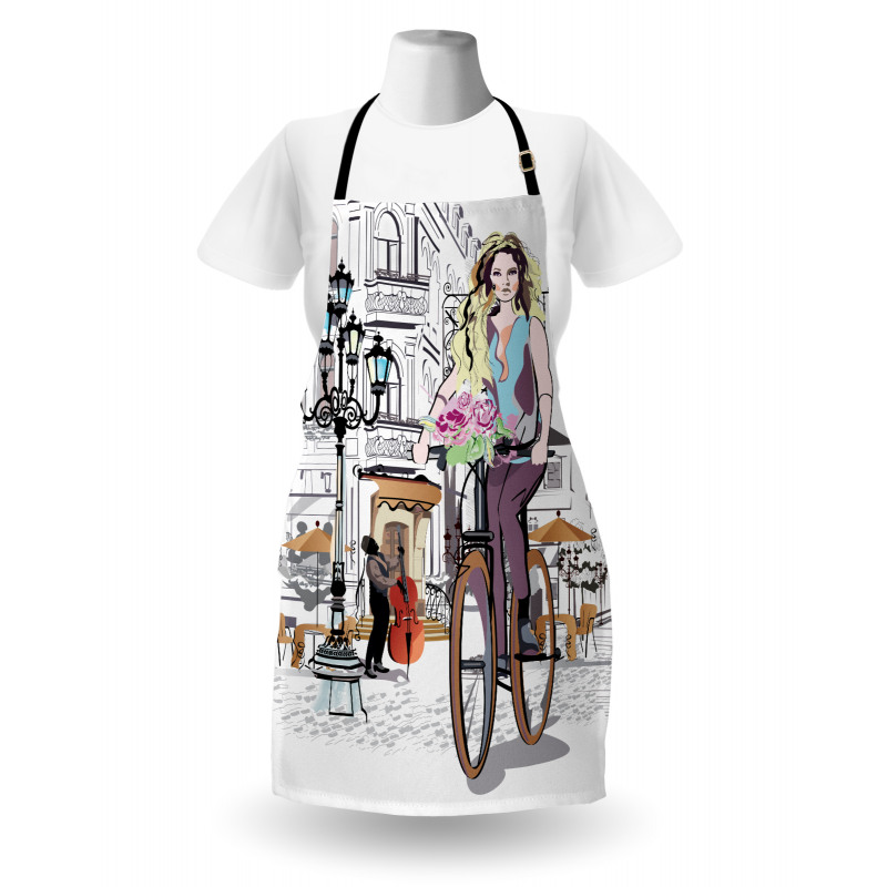 Lady Rides Bicycle Roses Apron