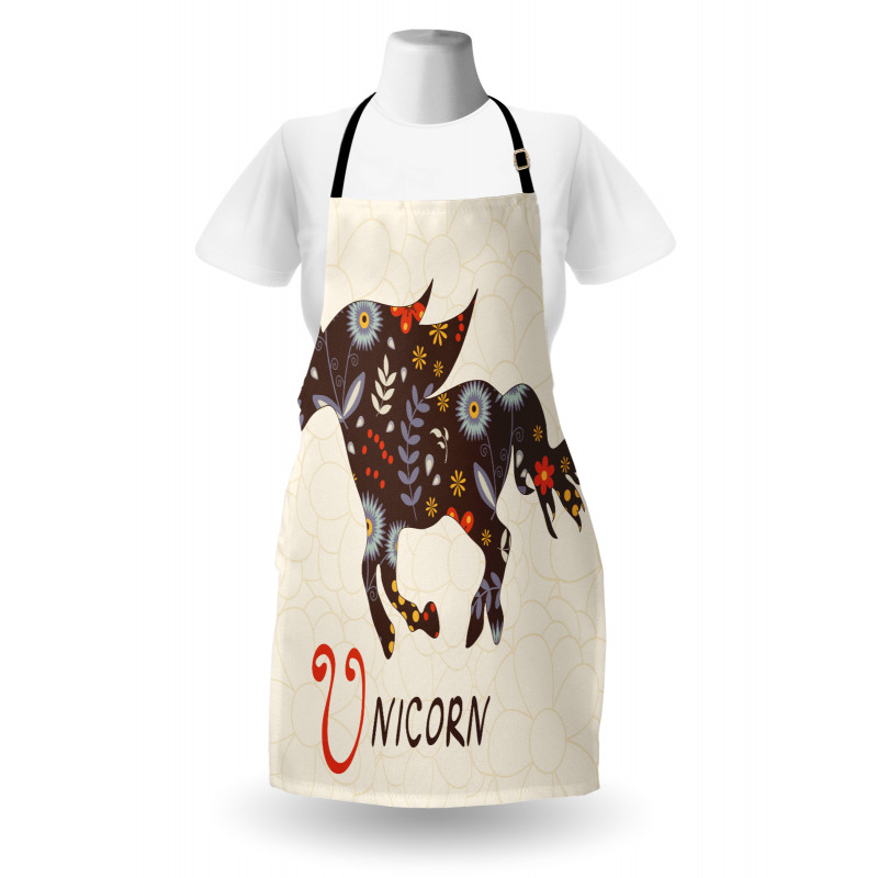 Hayvan Deseni Mutfak Önlüğü Çiçekli Unicorn Desenli