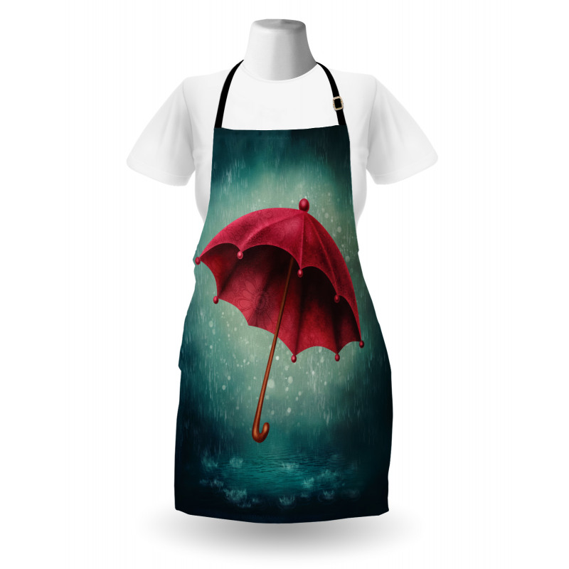 Mevsimler Mutfak Önlüğü Kırmızı Şemsiye Desenli