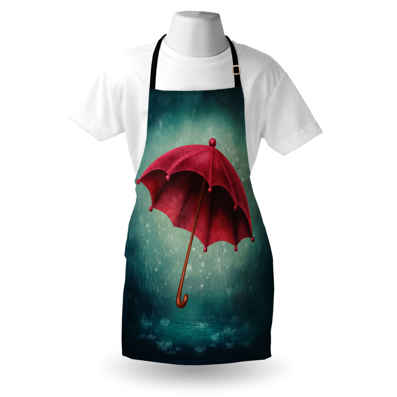 Mevsimler Mutfak Önlüğü Kırmızı Şemsiye Desenli